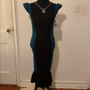 Teal and Black Sweetheart Midi Bardot dress size L